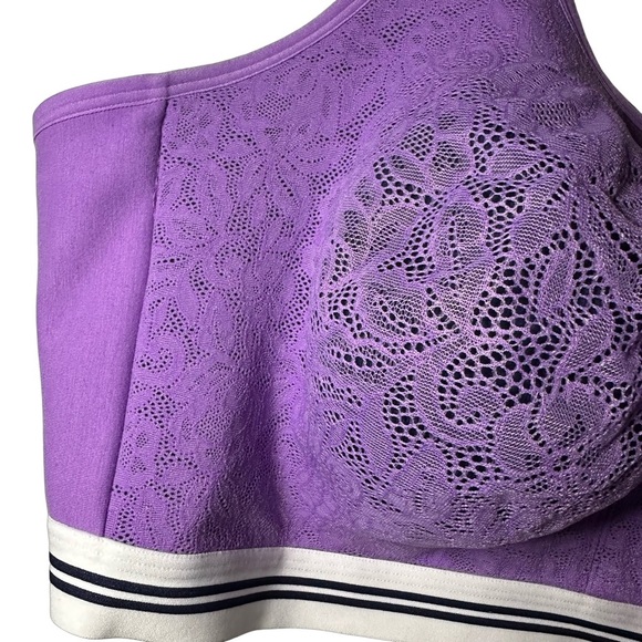 Cacique Bra Plus Size 48DDD (48F) Purple Lace Cotton Scoop Unlined No-Wire Soft - Picture 5 of 11